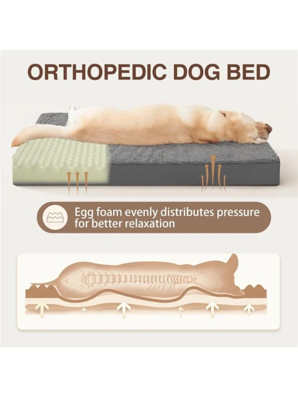 35in Dog Bed Large Dog Orthopedic Crate Bed with Removable Washable L（35*22*3）
